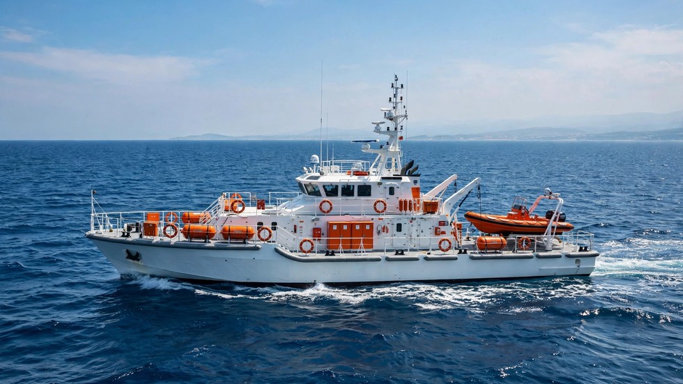 Μεταναστευτικό σύμφωνο: πλοίο διάσωσης στη Μεσόγειο θάλασσα με φόντο τον ορίζοντα